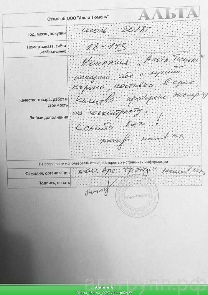 Отзыв_18-143_ООО Арс-трэйд